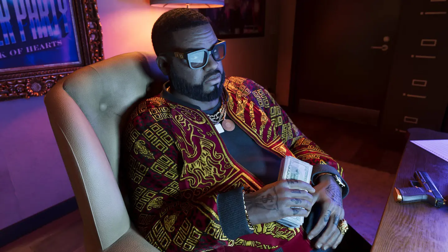 Boobie Ike في مكتبه في لقطة رسمية من GTA VI