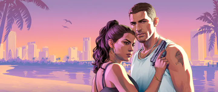 Jason and Lucia Beach ultrawide — صورة رسمية من Grand Theft Auto VI