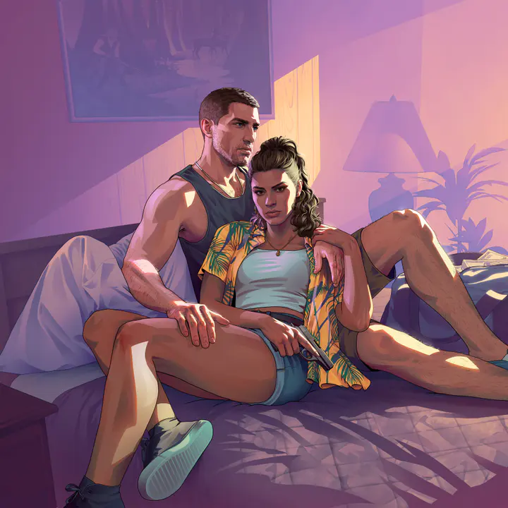 Jason and Lucia Motel tablet — صورة رسمية من Grand Theft Auto VI