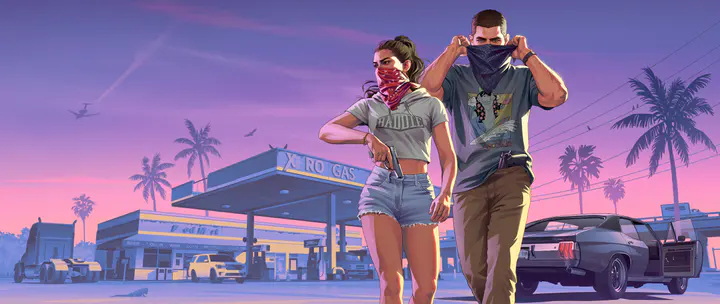Jason and Lucia Robbery ultrawide — صورة رسمية من Grand Theft Auto VI